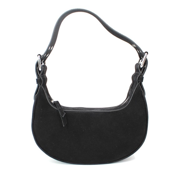 BY FAR Handbags - BY FAR Black Suede Leather Soho Handbag Half Moon Shoulder Bag NEW Silver Zip